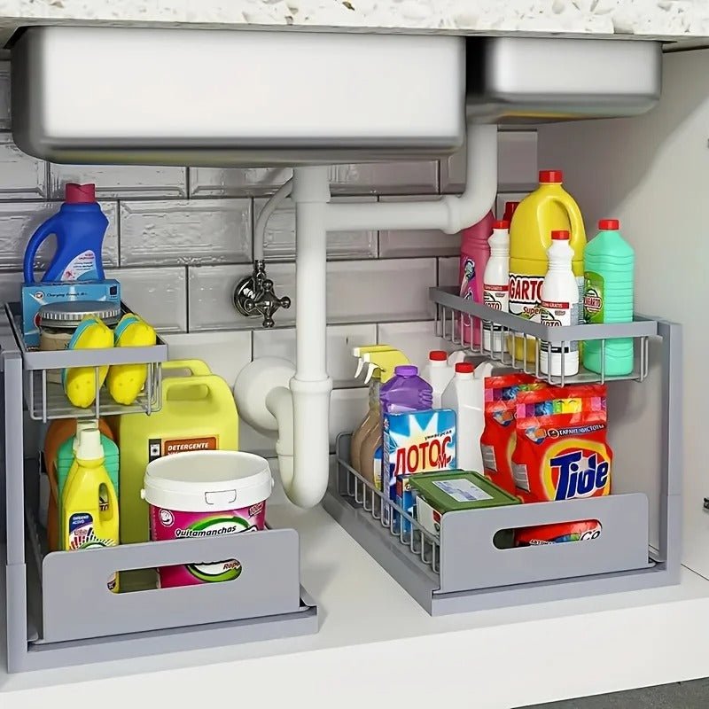 Organisateur sous evier coulissant gris | Orga - Coulissant - Solution Espace Maison
